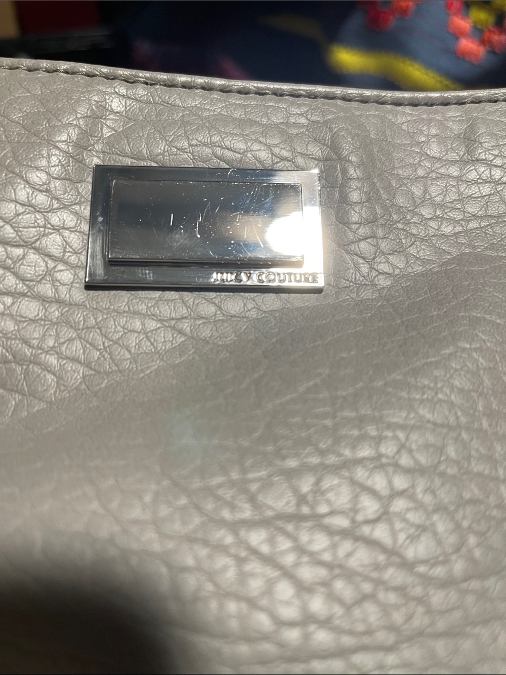 Juicy Couture Silver-Tone Pebble Gray Leather Messenger Bag